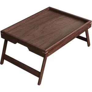 Walnut Wood Bed Tray Table with Folding Legs, Breakfast Trays, Serving Tray for Food and Snack, Laptop Trays for Working