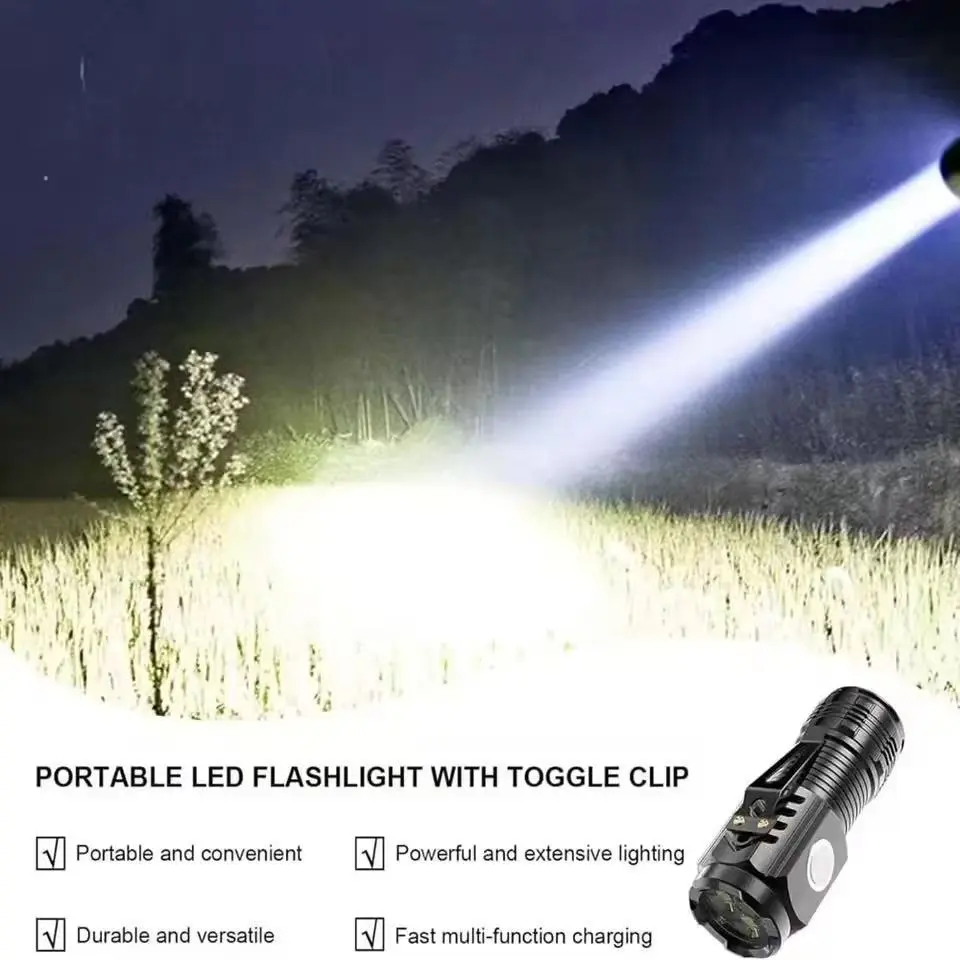 2-Pack Rechargeable LED Work Lights, 3-Core Design Portable Pocket Lights with 5-Mode Settings, USB Charge, Side Pen Rack, 100m Durable Lighting for Outdoor Camping, Emergency Use
