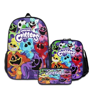 3PCS Smiling-Critters-Backpacks for Girls Set, Cute School Backpack for Girls Boys with Lunch Box and Pencil Case, Aesthetic Bookbag for Teens, Lightweight Classic Backpack for Travel, Work, Picnic A-60