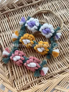 Handmade Macrame Daisy Bow Headband | hair accessories stretchy headband nylon band stretchy boho bohemian summer hair style festival wear