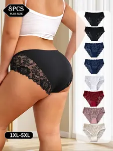 7-11 pack plus size floral rose briefs, nylon high elastic, 1XL-5XL, size-tight, antibacterial, underarm support, comfortable for everyday wear, no constriction, waistband.