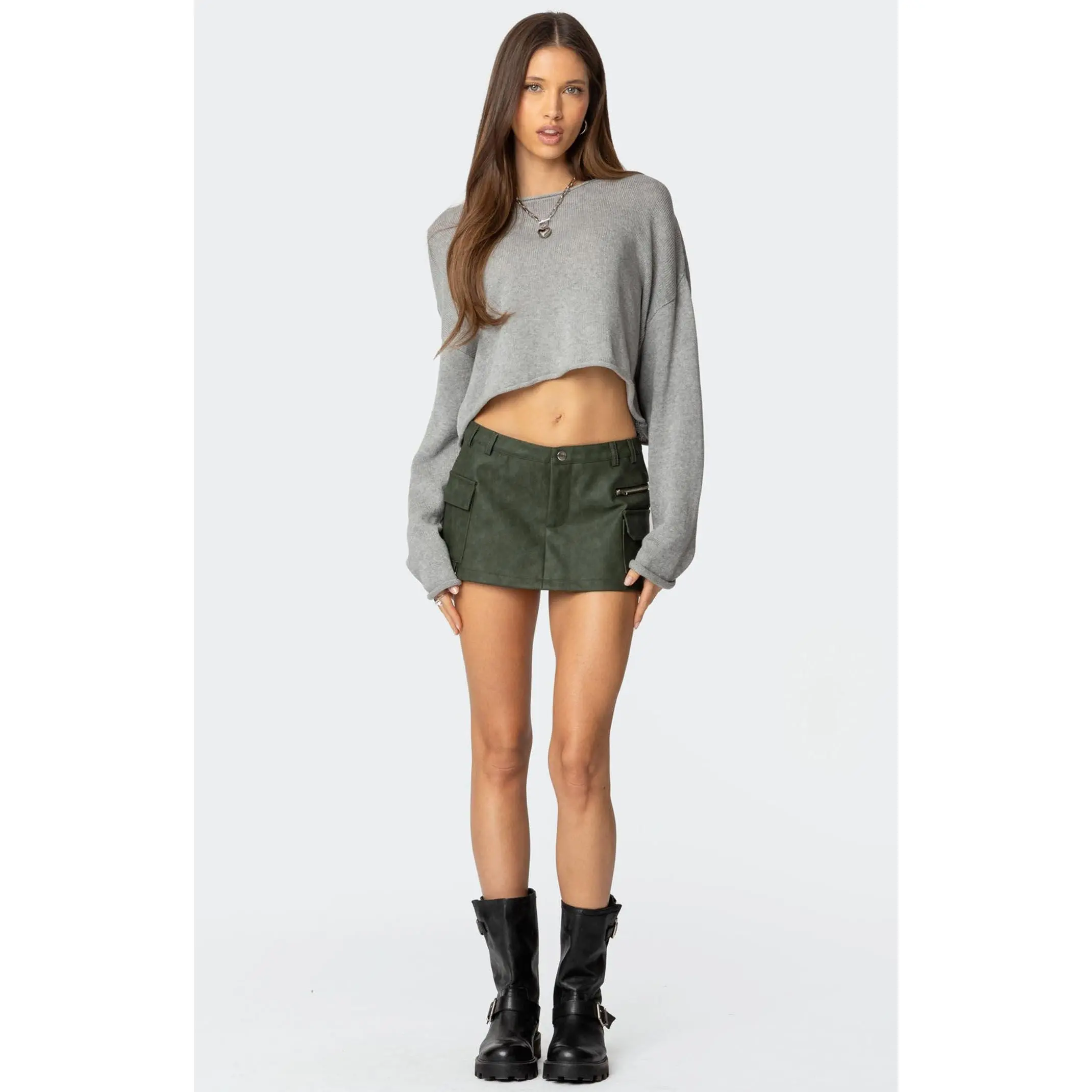 Edikted Women's Faux Leather Cargo Micro Skort - Multicolor