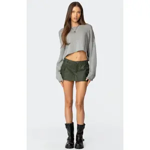 Edikted Women's Faux Leather Cargo Micro Skort - Multicolor