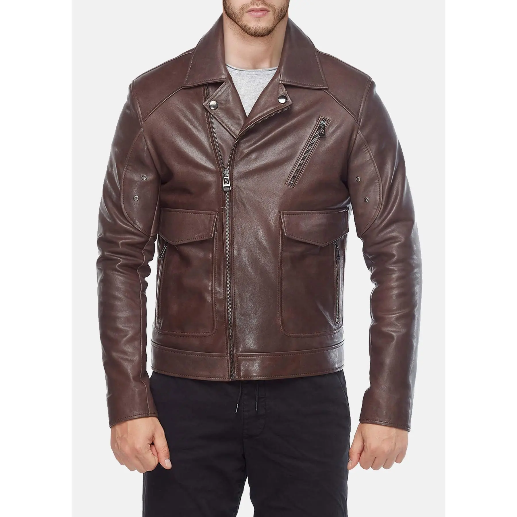 Mens Choco Brown Motorcycle Leather Jacket