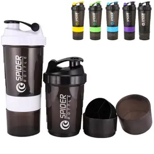 3 Layer Shaker Bottle Protein Mixing Shake Cup Sports Fitness Water Cup 550ml Scaled Plastic Water Bottles with Medicine Box
