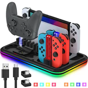 Controller Charging Dock for Switch & OLED Model,Switch Pro Controller Charger Station with RGB Light & 8 Game Slots