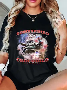 100% Cotton Bombardiro Crocodilo Italian Brainrot Meme Crocodile, T-Shirt