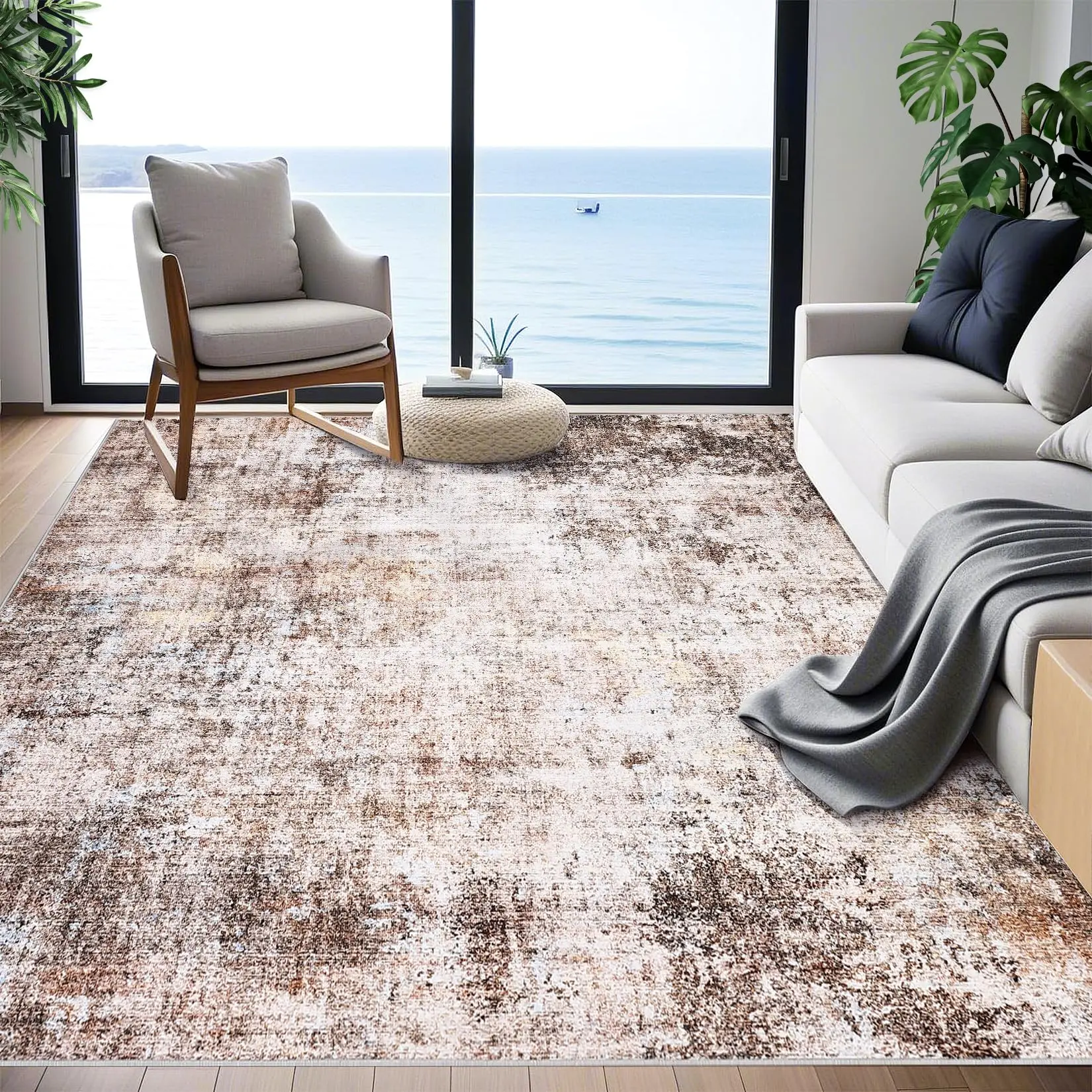 Garvee Washable Rugs Soft Short Pile Area Rugs for Bedroom Non Slip Non Shedding Extra Living Room Rug for Living Room Bedroom Brown 5 * 7