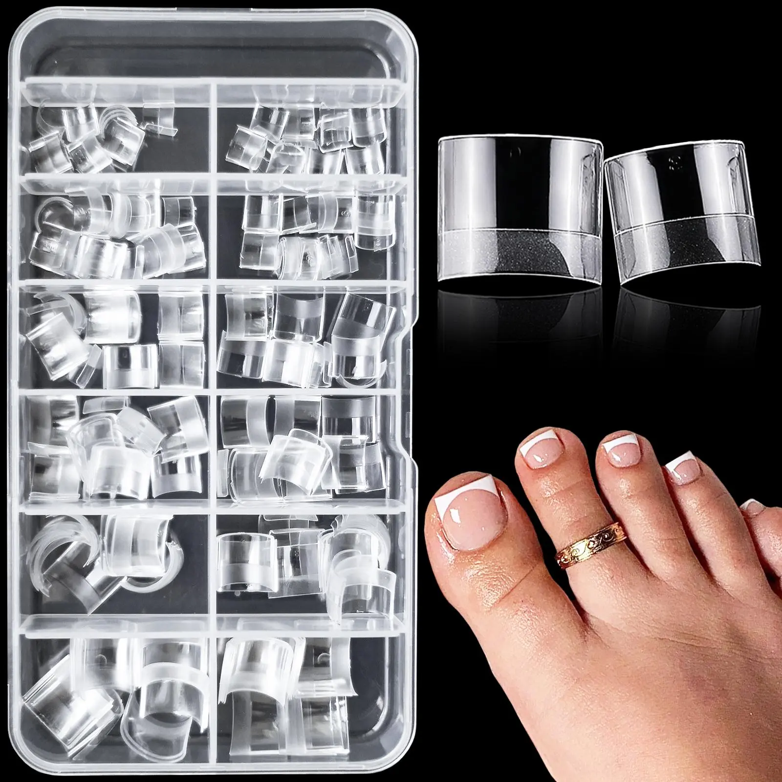 240pcs Soft Gel X Fake Toe Nail Tips, Short Square Toenail Tips, Clear Press-On DIY False Toenails for Toes, Nail Art Tools, Nail Art Supplies