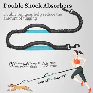 Adjustable Hands-Free Dog Running Leash with Dual Handles Elastic Bungee & Retractable Rope Reflective Stitching Comfortable Waist Belt Double Shock Absorbers for Medium to Large Dogs
