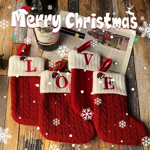 Christmas Stockings Knitting English Letters Christmas Socks Shaped Gifts Ornament New Year Santa Claus Gift Atmosphere Decor