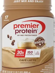Premier Protein Powder, Café Latte, 30g Protein, 95mg Caffeine for Energy, No Added Sugar, 100% Whey Protein, Keto Friendly, Soy & Gluten Free, 23.9 oz (17 Servings)