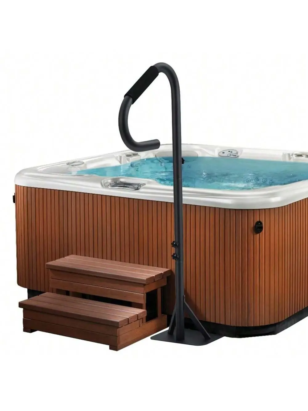 Gaomon Carbon Steel Bathtub Safety Rails – 360° Rotatable, USB LED Ambient Light, 35"-57" Height Adjustable, Slide-Under Base, Non-Slip Handle Cover, Supports 600lbs, Towel Rack for Indoor Use & Spa Time