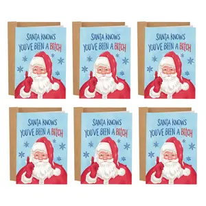 Sleazy Greetings - Santa Knows You've Been A B*tch | Funny Christmas Card | Funny Christmas Card Bundle Set of 6