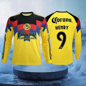 9# Henry Martin 25 26 Mexico LIGA MX Club America Home Yellow Long Sleeve Soccer Jersey Fans Version Breathable