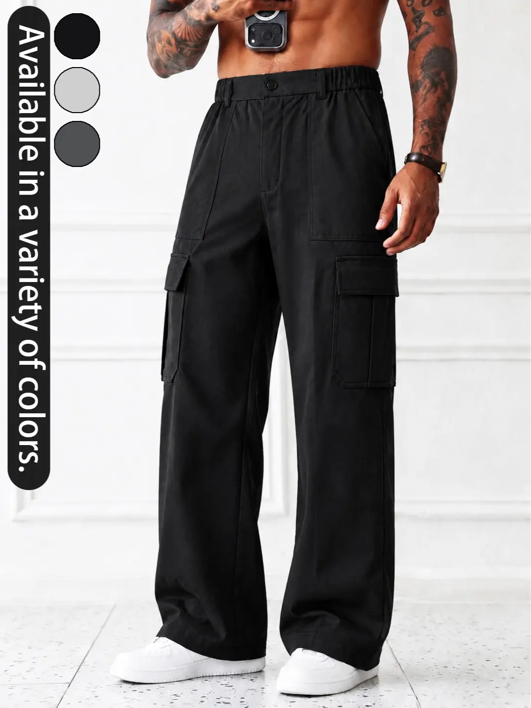 Men's Casual Cargo Pants Comfortable Multi Pocket Workwear Trousers Loose Fit Straight Leg Utility Pants with Elastic Waist Relaxed Streetwear Everyday Outdoor Travel Hiking Fashion Pants for Men Y2K Hip Hop Urban Style All Season Daily Wear Clothing