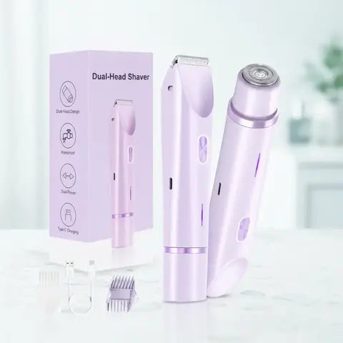 BETYPECA Women's 2-in-1 Cordless Trimmer & The Epilator Hair Remover - Skin-Friendly Dual-Head Stainless Steel Shaver, Rechargeable IPX7 Waterproof, Portable Personal Care Gadgets for Legs & Underarms, Dry/Wet Use