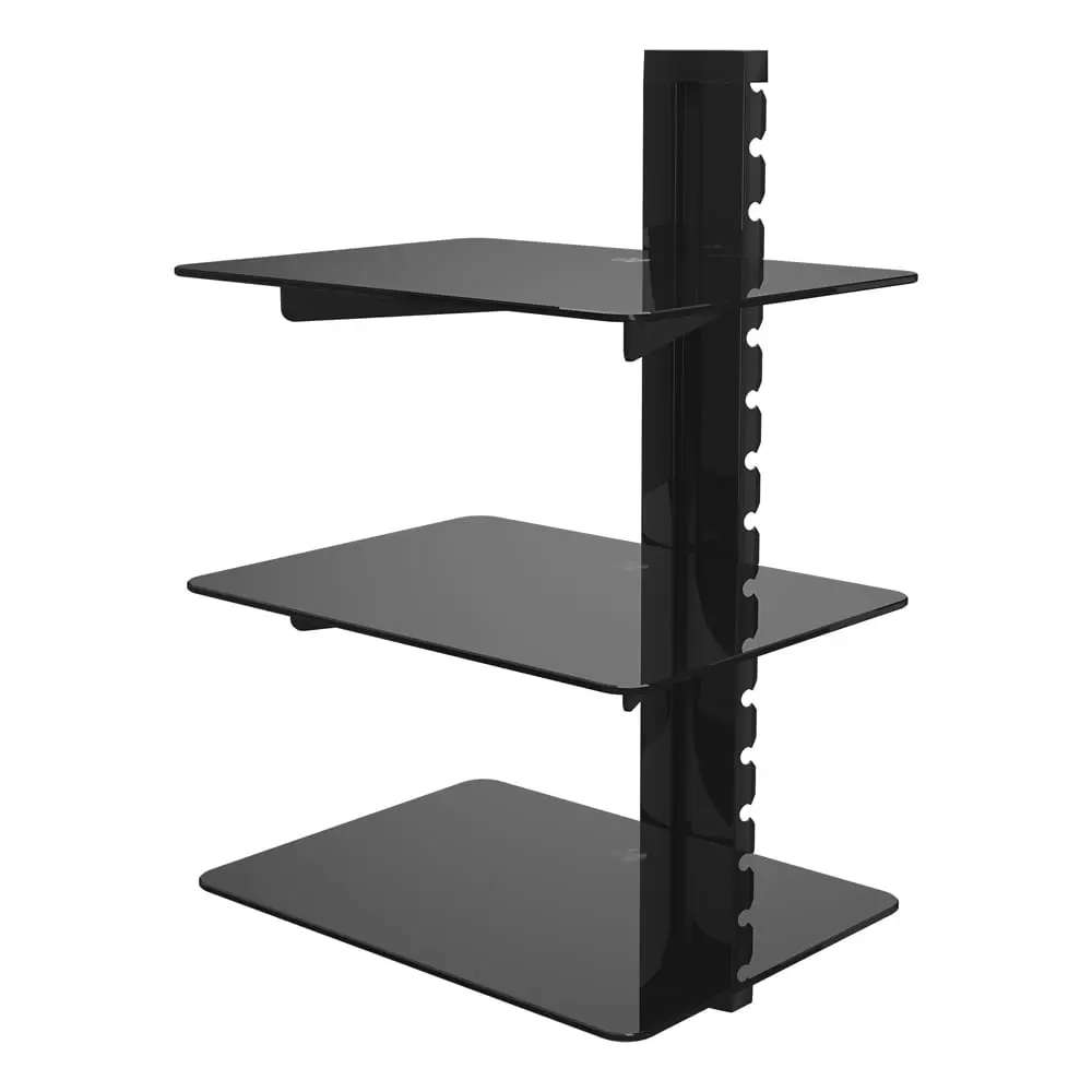 AVF AS300-A Triple-Shelf AV Accessory Shelving, Black with Black Glass, Home Room Decor Shelf Unit