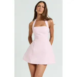 Dante Mini Dress - Halter Neck Tie Tulip Skirt Dress in Pink
