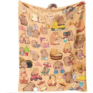 Capybara Throw Blanket Kawaii Cartoon, Cute Animal Decor, Gift For Girls Teens Kids Women & Capybara Lovers, Birthday Christmas Mother'S Day, Cozy Sofa Dorm Accent, 50'' X 60''