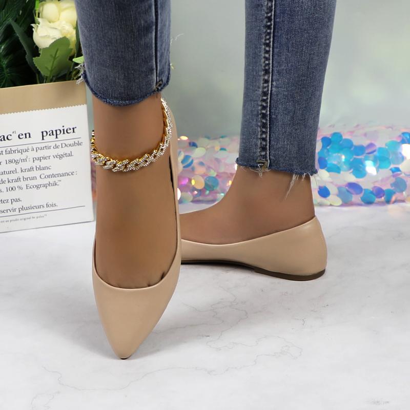 Women's PU Leather Pointed Toe Ballet Flats Solid Color Elegant Breathable Plain Flat Walking Shoes Comfortable Lightweight Non-slip Soft Slip-on Casual Girl Ballerina Footwear for Work Office Daily Wear DB