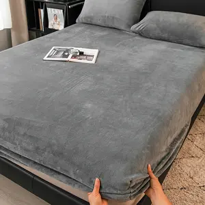 Winter Fleece Bed Cover Coral Fleece Thickened Velvet Fitted Sheet All-Inclusive Mattress Protector Single Size