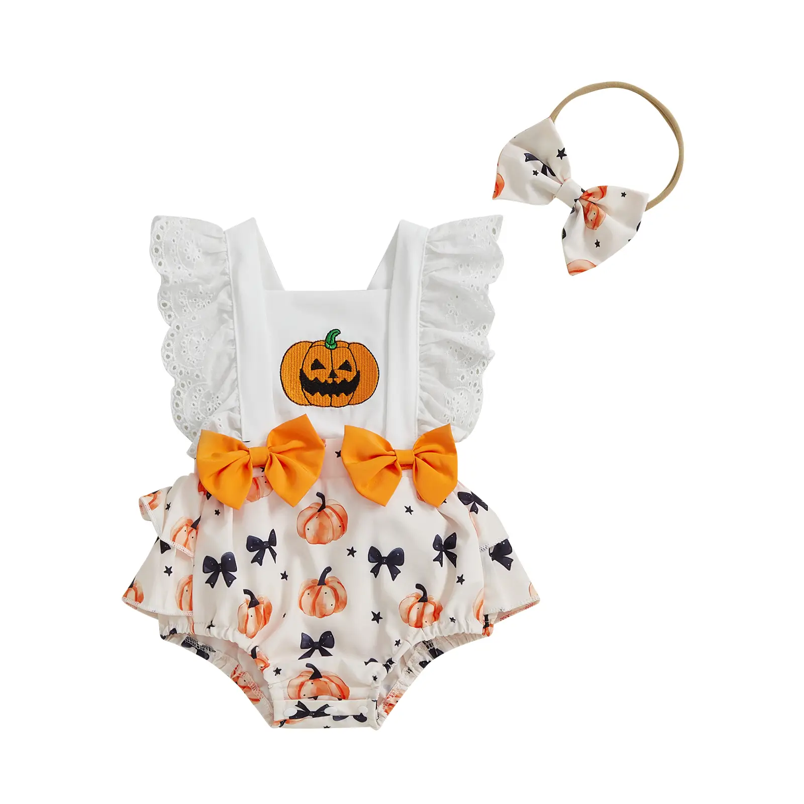 Baby Girl Halloween Outfit Santa Halloween Bowknot Romper Lace Sleeveless Bodysuit Summer Fall Clothes Headband