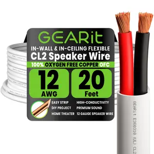 GEARit 12 AWG In Wall Speaker Wire - CL2 Rated - Oxygen Free Copper (OFC), White, Cable for Amplifier