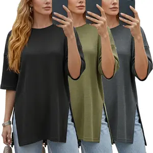 Yimoon 3 Pack Womens Oversized TShirts Waffle Knit Summer Tee Shirts Short Sleeve Side Split Loose Tunic Workout Tops