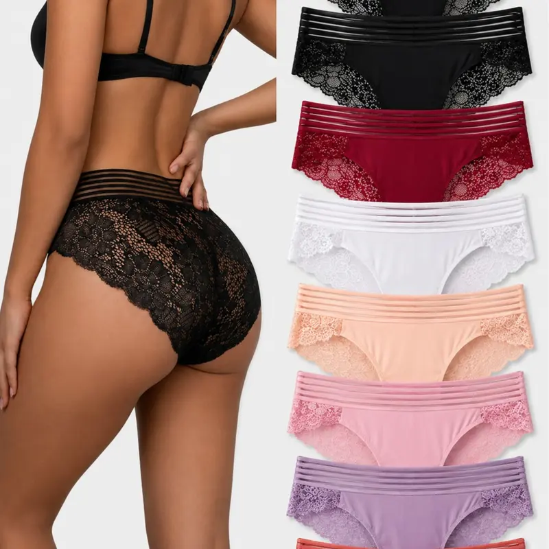 Women's High-Waist Cotton Panties, 6/8-Pack Solid Style Seamless Hip Briefs with Soft Stretchy Cotton Crotch Material, Breathable Comfort for Everyday Wear Lace Womenswear