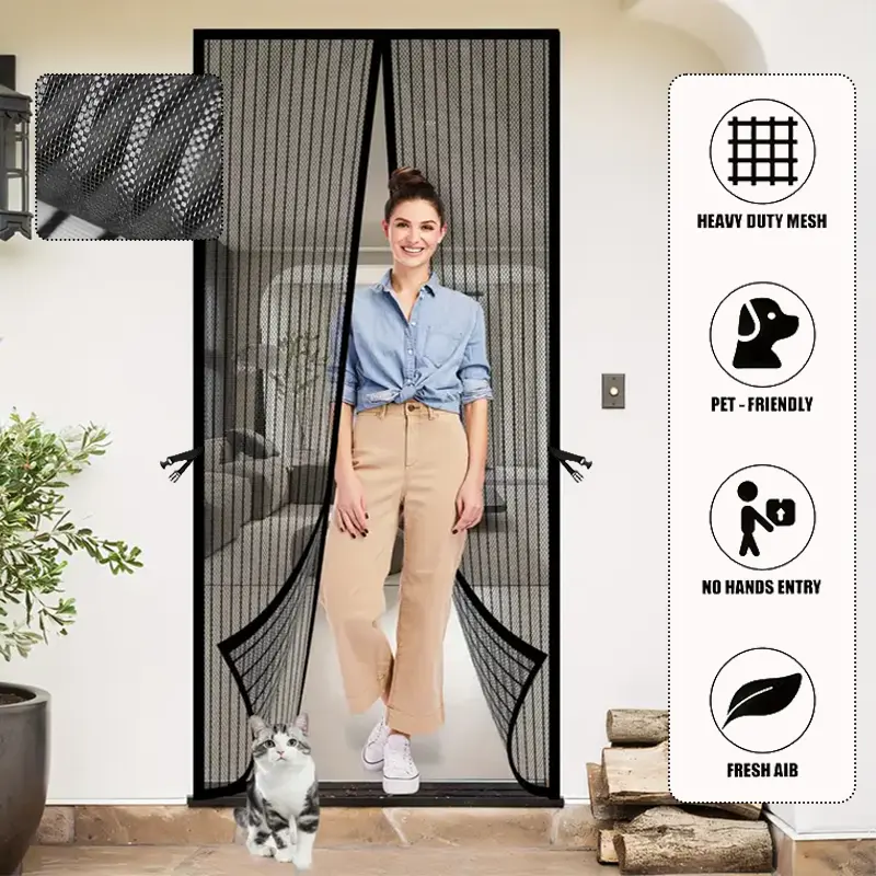 AIYYIPA Heavy Duty Self Sealing Magnetic Screen Door - Ultra-Fine Mesh, Easy Wipe Clean, Adhesive Double Installation Fixation, Mosquito-Proof Curtain for Bedrooms, Kitchens, Living Rooms, Scratch-resistant Pet Mesh, All Seasons Home Decor