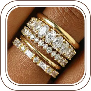 14K Gold Plated Stackable Rings for Women Non Tarnish - Dainty Wedding Bands Gold Ring Stack Set Trendy Minimalist Cubic Zirconia Statement Engagement Promise Thumb Stacking Rings Size 5-10