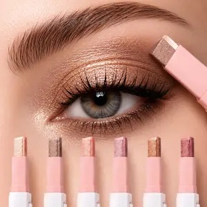 Women's 6-Piece Compact Cosmetic Shimmer Eyeshadow Stick Set, Cream Eye Shadow Pencil, Waterproof Long-Lasting Glitter Makeup, Easy-Blend Smudge-Proof Highlighter, Daily Flawless Portable Eye Makeup Kit
