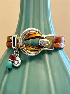 Bohemian Ethnic Style Colorful Leather Pendant Bracelet, Turquoise Lotus Design, Unisex Vintage Casual Jewelry, Perfect for All Seasons