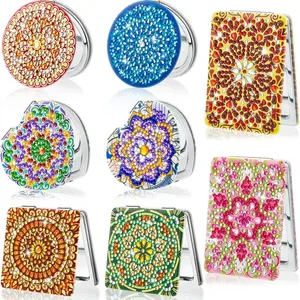 1 DIY Diamond Painting Dot Diamond Flower pattern Makeup folding small Mirror - Portable and compact, quick touch-up when going out, diamond painting art set, suitable for daily commuting, shopping and traveling touch-up