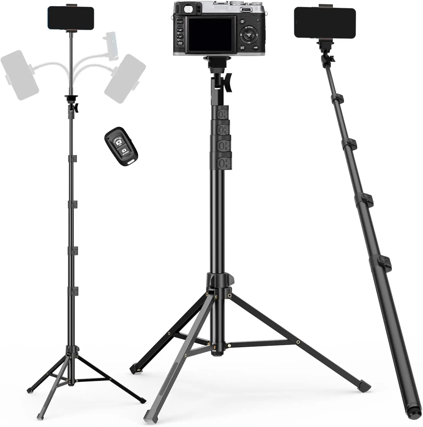 EMART 70 Inch Flexible Gooseneck Phone Tripod Stand, 360° Adjustable Cell Phone extendable Selfie Stick Tripod with Wireless Bluetooth Remote, Aluminum Alloy Travel Tripod for iPhone Android Camera Vlog Live Streaming