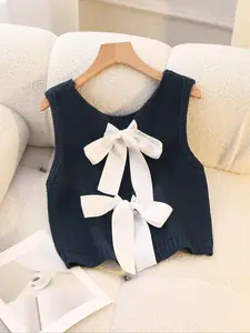 Women's Plain Tie Front  Sleeveless Fitted Sweater  Cardigans, Casual  Knit Top for Summer, Fashion Women's Knitwear for Daily Wear, Knitted Tops, Womenswear