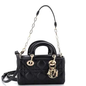 Pre-owned Dior Leather Top Handle Bags Christian Lady D Joy Bag Cannage Quilt Lambskin Micro by Rebag