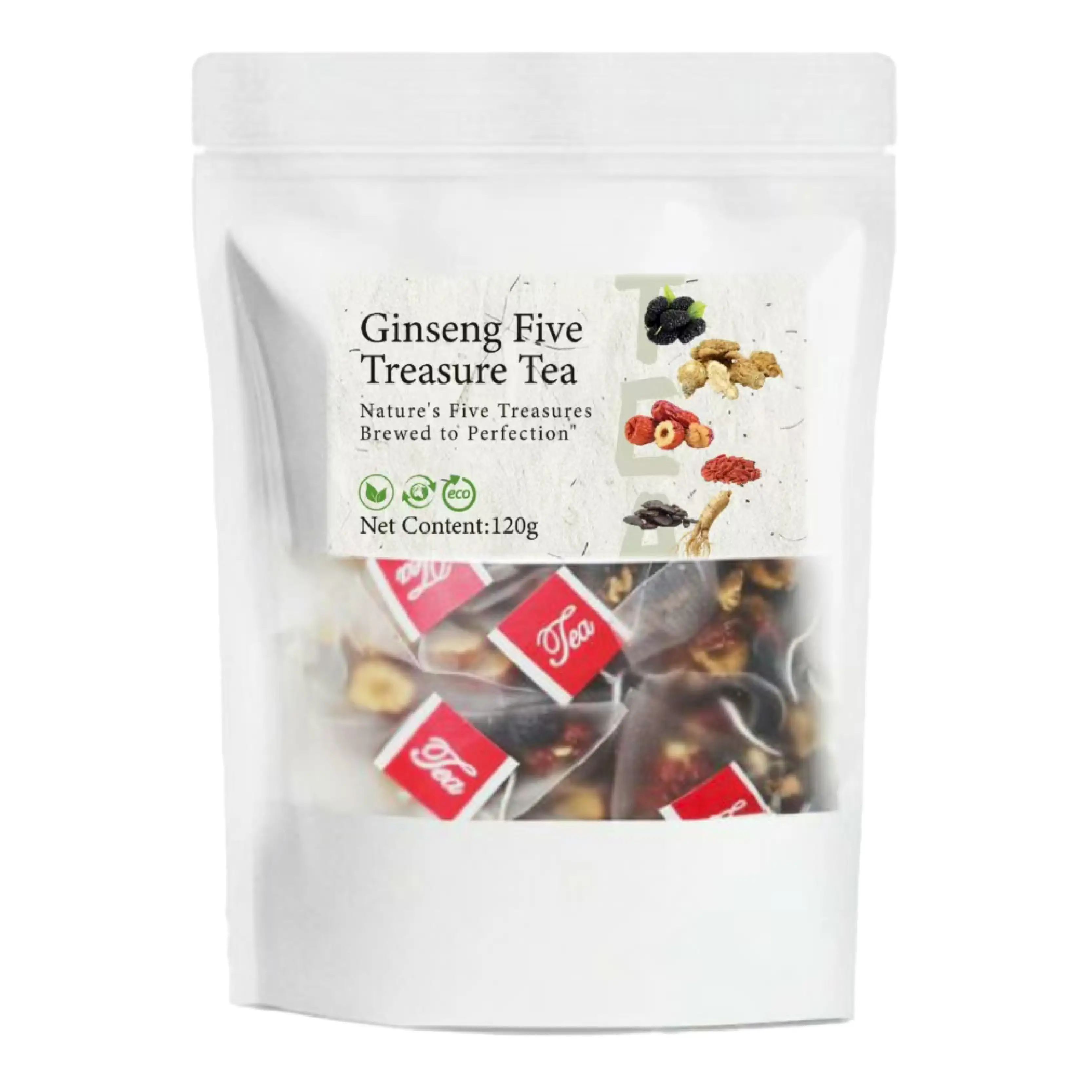 Kidney tea formula Ginseng Five Treasure TeaCombination Scented Tea Five Treasure Tea RedDate Wolfberry Tea Men's Tea Health TeaMulberry Herbal Formu