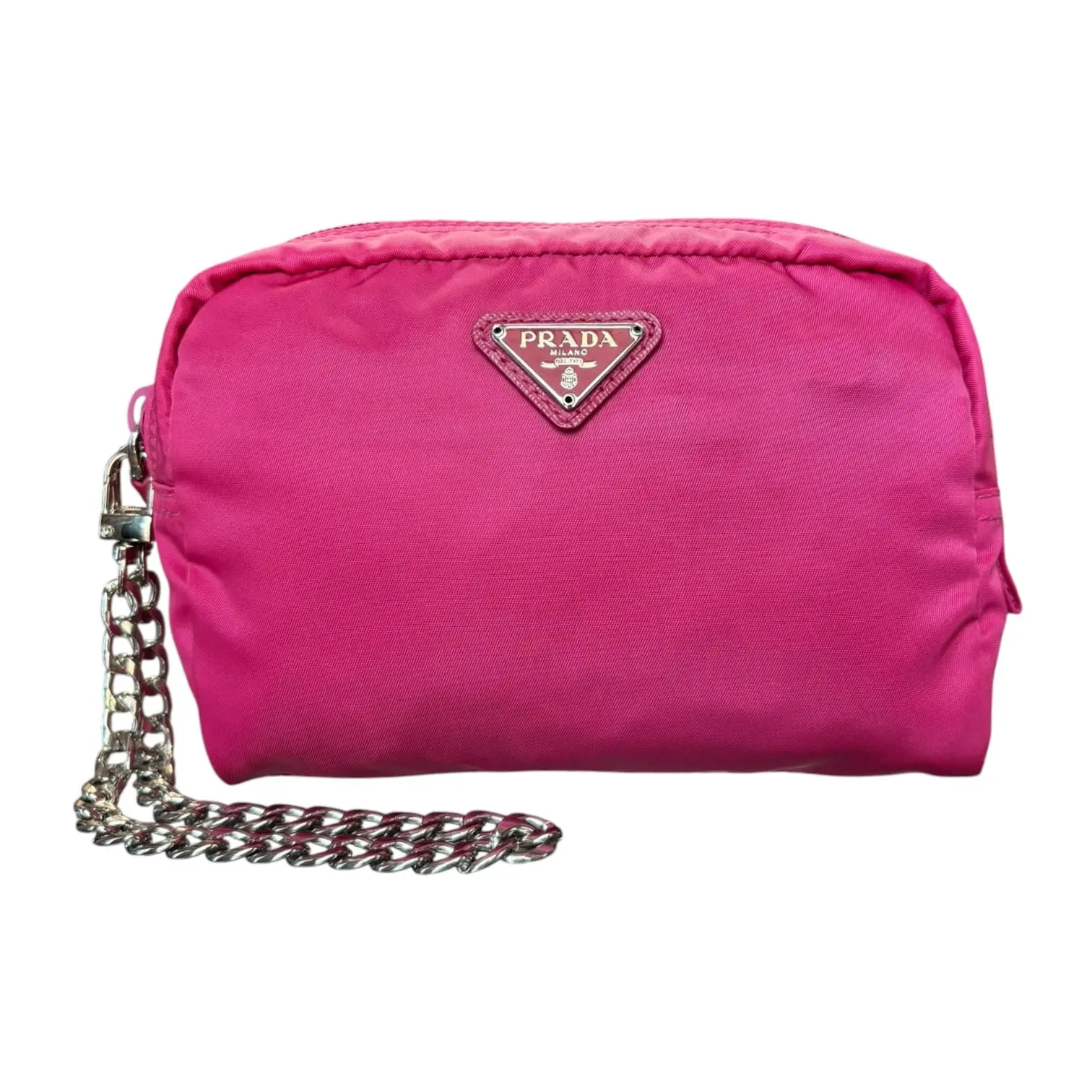 Pre-owned PRADA Nylon Clutches & Wristlets Pink Tessuto Pouch with added Wrist Chain