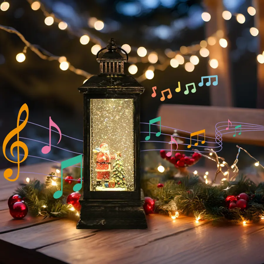 Warmioo Christmas LED Lantern Snow Globe Décor, Swirling Glitter Light with Santa Claus & Snowman, USB & Battery Powered Holiday Gift Set