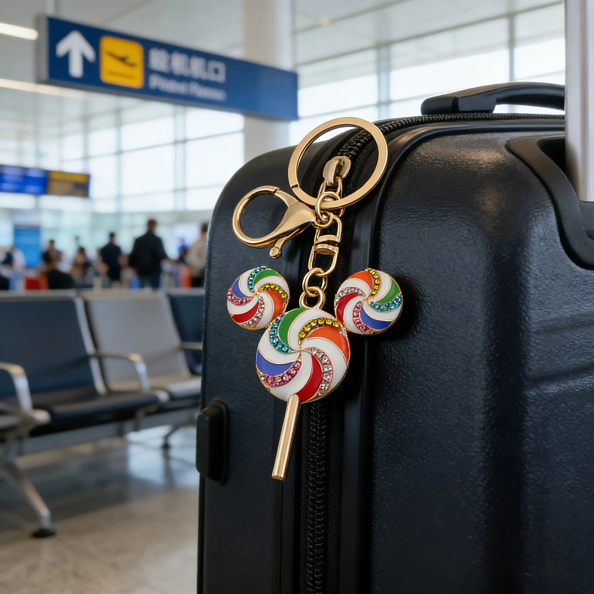 1PC Windmill Rainbow Lollipop Full Rhinestone Keychain, Keychain Charm, Enamel Water Diamond Bag Pendant, Bag Key Accessory, Sparkly Car Key, Car Keychain Gift for Women, Dual Use for Bags/ Car Keys, Perfect for Gifting, Sparkling Keychain
