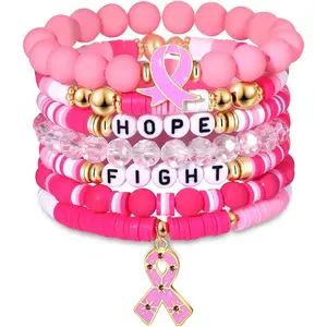 Ribbon Bracelets Breast Cancer Survivor Gifts for Woman Glitter Beaded Bracelet HOPE FIGHT  Bracelets Breast Cancer Survivor Support  Gifts