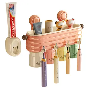 Dopamine Color Wall-Mounted Toothbrush Holder, Toothpaste Dispenser, No-Drill Bathroom Organizer, Home Mouthwash Cup Storage Rack, Durable & Stylish Design