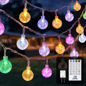 Patio Lights Outdoor Lights, 56FT Indoor/Outdoor String Lights with 100 LEDs, Voice-Activated Crystal Globe Lights with Remote Control, Support 16 Kinds of Color-Changing Modes for Christmas decor RGBIC Outdoor