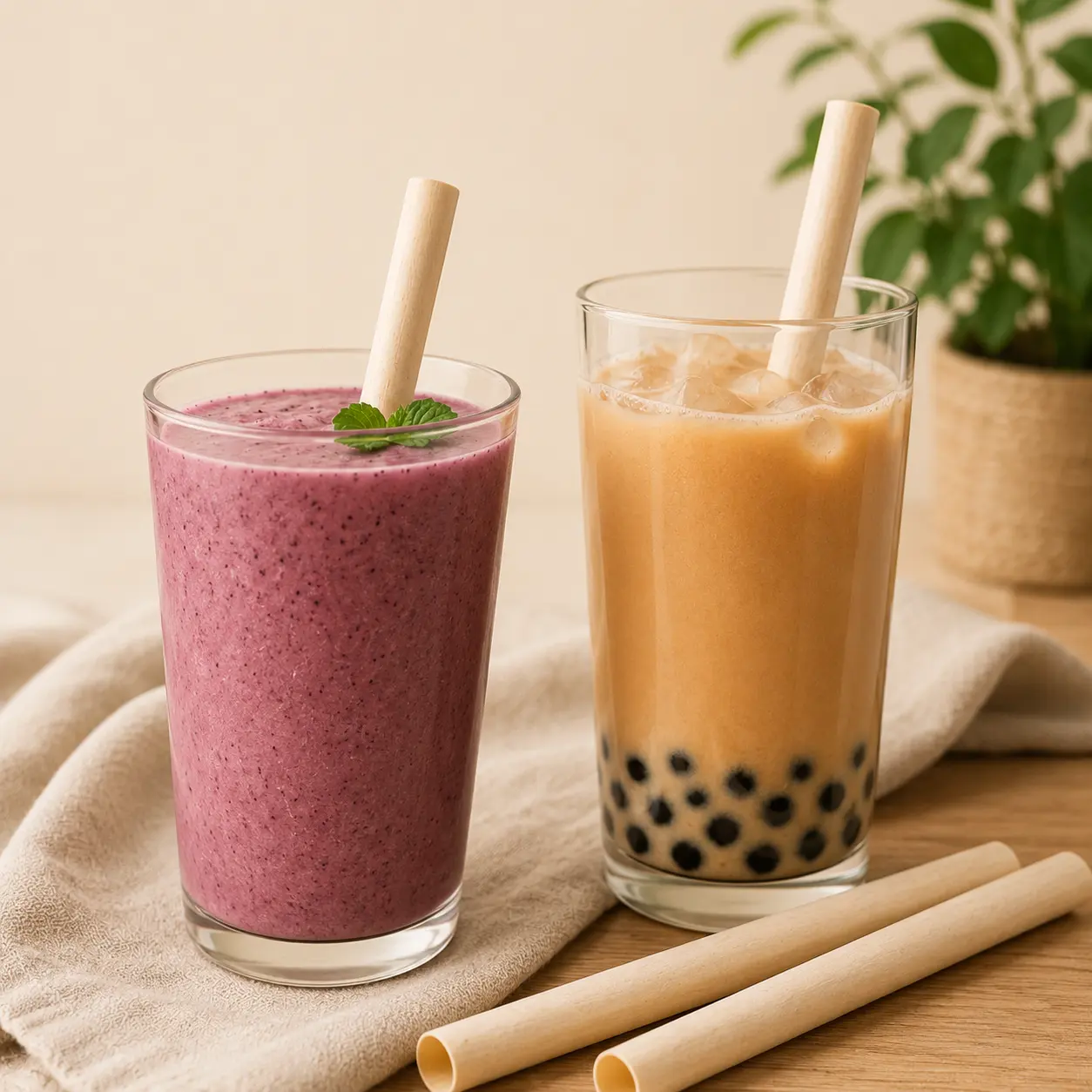 Compostable Wide Sugarcane Fiber Boba Straws - 50-Count Disposable Bar & Kitchen Utensils