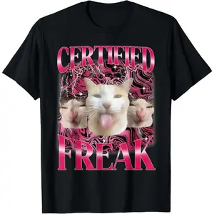 100% Cotton Certified Freak Eat Cement Cursed Cat Funny Cat Meme T-Shirt graphic tees women crop tops summer outfits for women summer tops T-Shirt