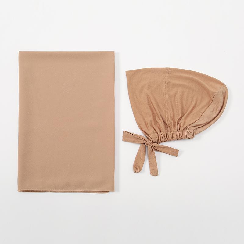 Muslim Chiffon Instant Hijab Head Scarf with Matching Tie Back Jersey Undercap Tudung Modesty