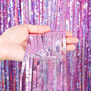 Rainbow Curtain Set for Birthday Parties, Photography Studio Backdrop, 2-Piece Foil Trimmed Decorations, Perfect for Theme Party Supplies