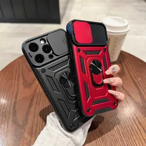 Phone Case For Women Men With Slide Camera Cover And Screen Protector, Rugged Hard Phone Case With Magnetic Stand For iPhone 17 16 15 14 13 12 11 Pro Max Plus Air
